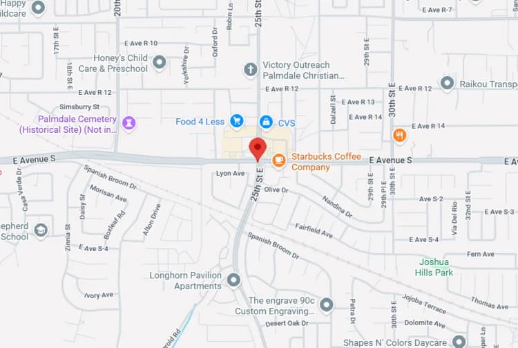 Map showing service area centered on 25th St E and East Ave S in Palmdale